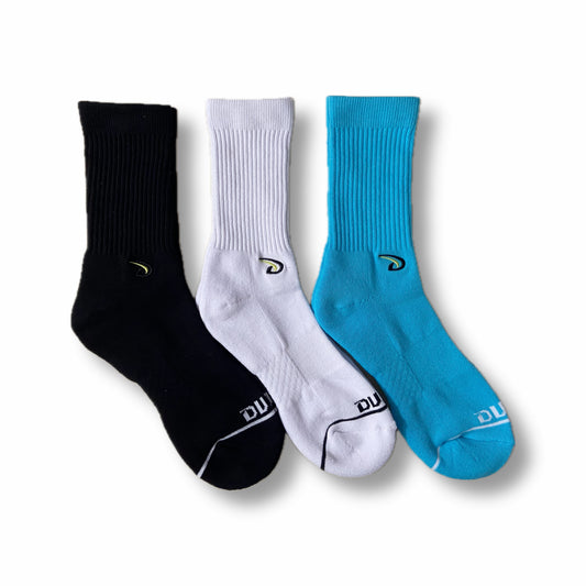 SOLACIUM Crew Socks (3 Pack- Black/White/BabyBlue)