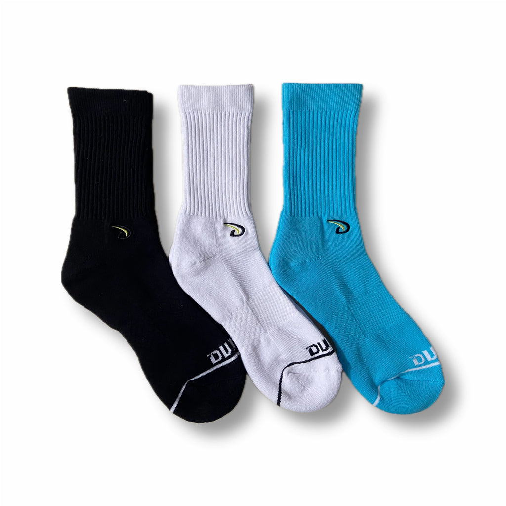 SOLACIUM Crew Socks (3 Pack- Black/White/BabyBlue)