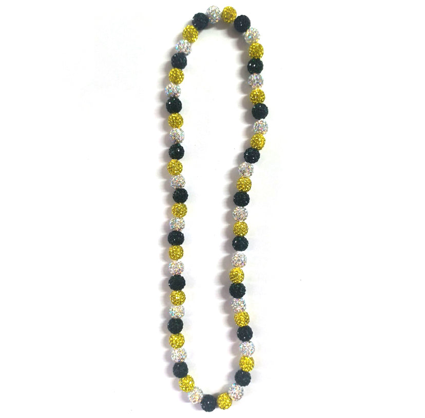 Necklace with multicolored beads on a white background