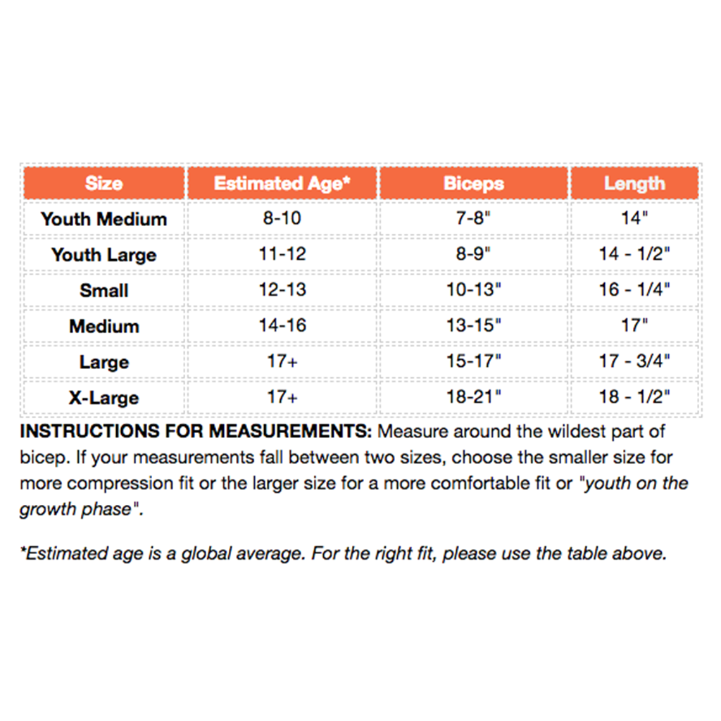 compression arm sleeve size chart